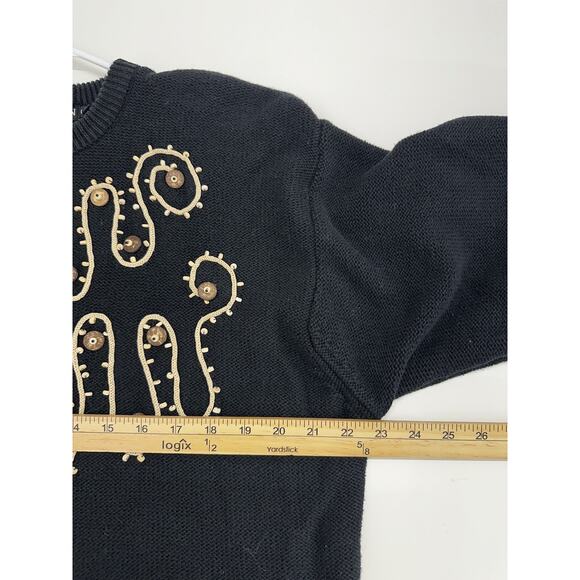 IB Diffusion Womens Sweater Size Large Black Textured Beaded Knit Vintage - Picture 9 of 12